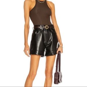 NWOT AGOLDE Recycled Leather Angled Hem Short. Black size 28